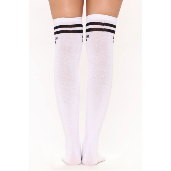 Fashion Nova ✦ “Please F*ck Off” Knee-High Socks ✦ White ✦ Black ✦ NWT - Picture 3 of 5